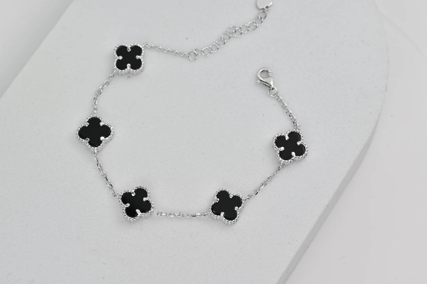 Silver Bracelet Clover Onyx