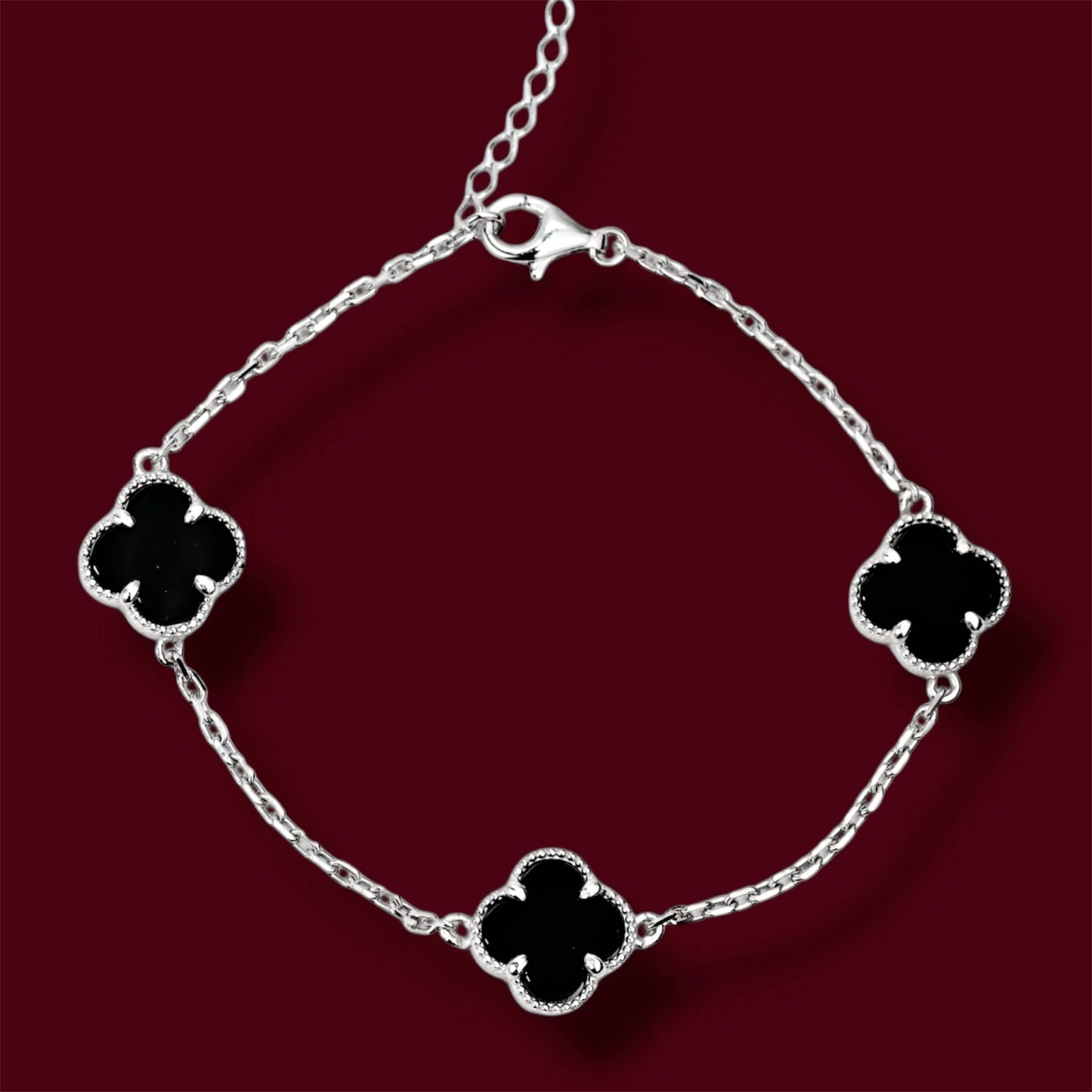 Silver Bracelet Onyx Clover