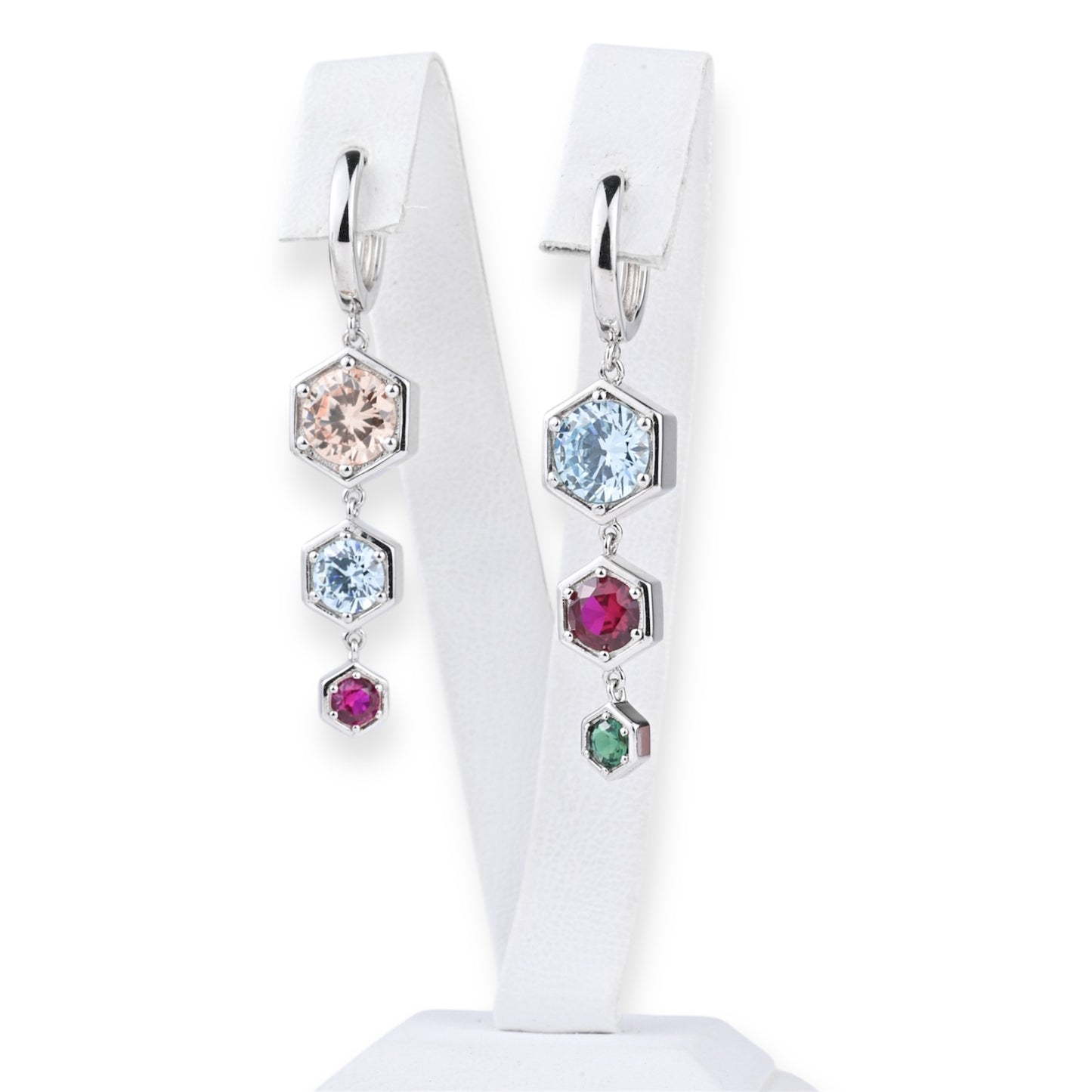 Set Colorful Hexagon Dangle Earrings and Ring