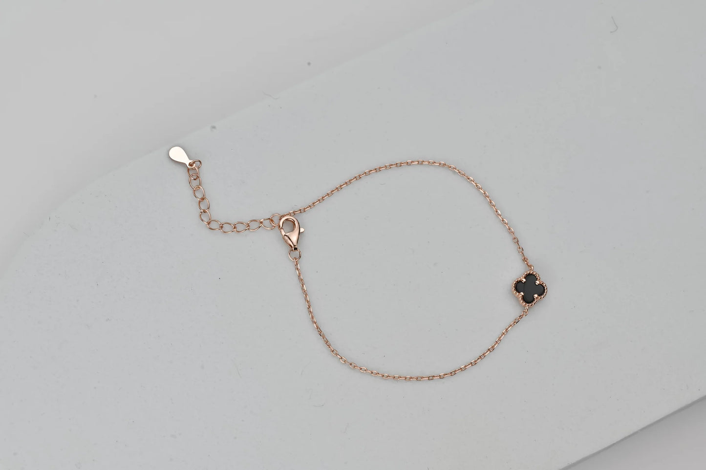 Silver Bracelet Clover Onyx Gold Plated
