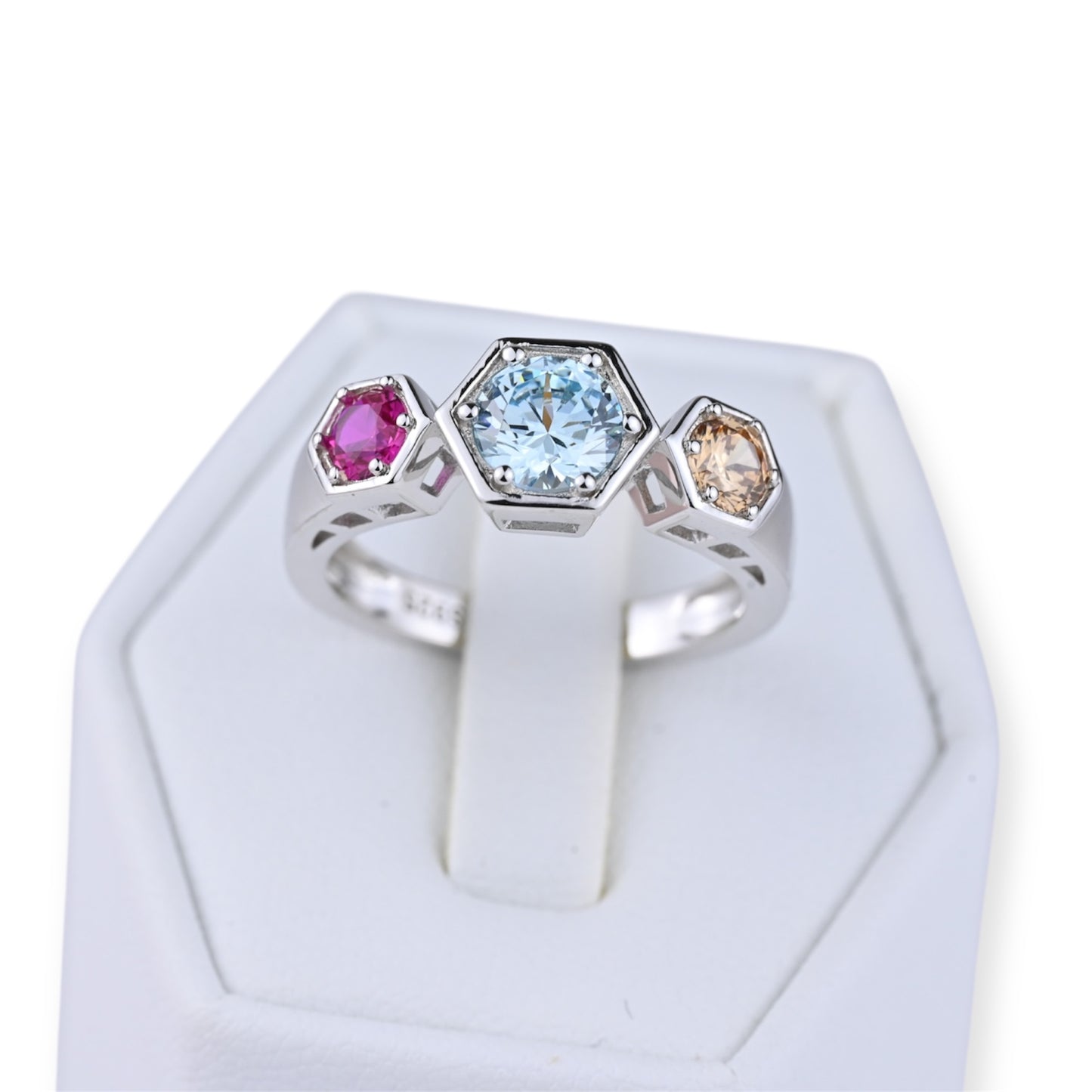 Set Colorful Hexagon Dangle Earrings and Ring
