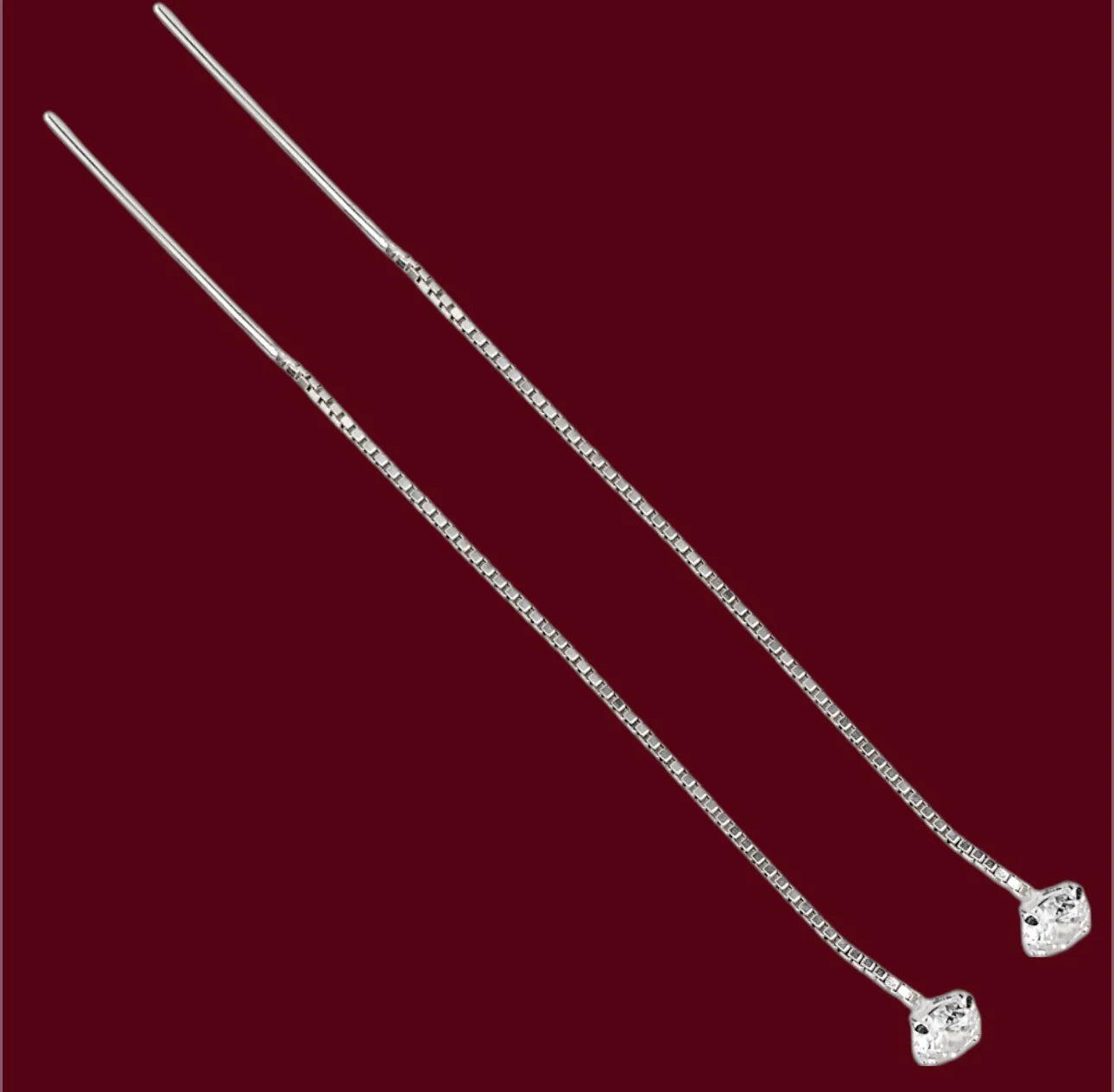Silver Thread Earrings with Zirconia stones