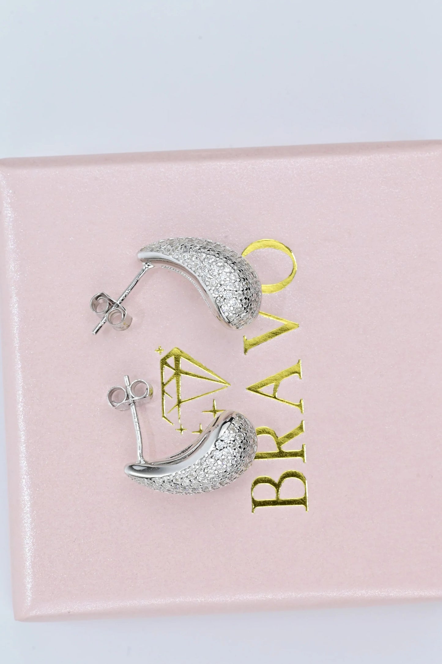 Stud Silver Earrings Drop with Zirconia stones