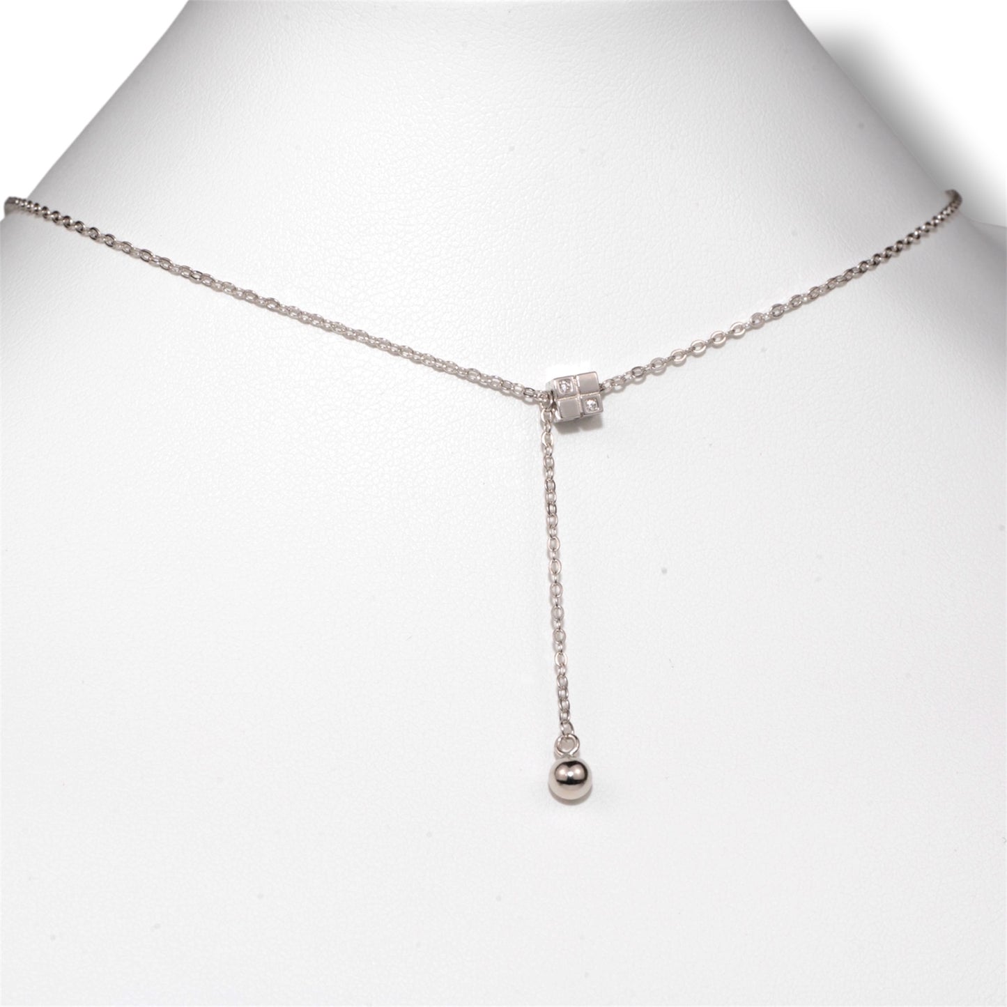 Silver Necklace Cube with Zirconia stones