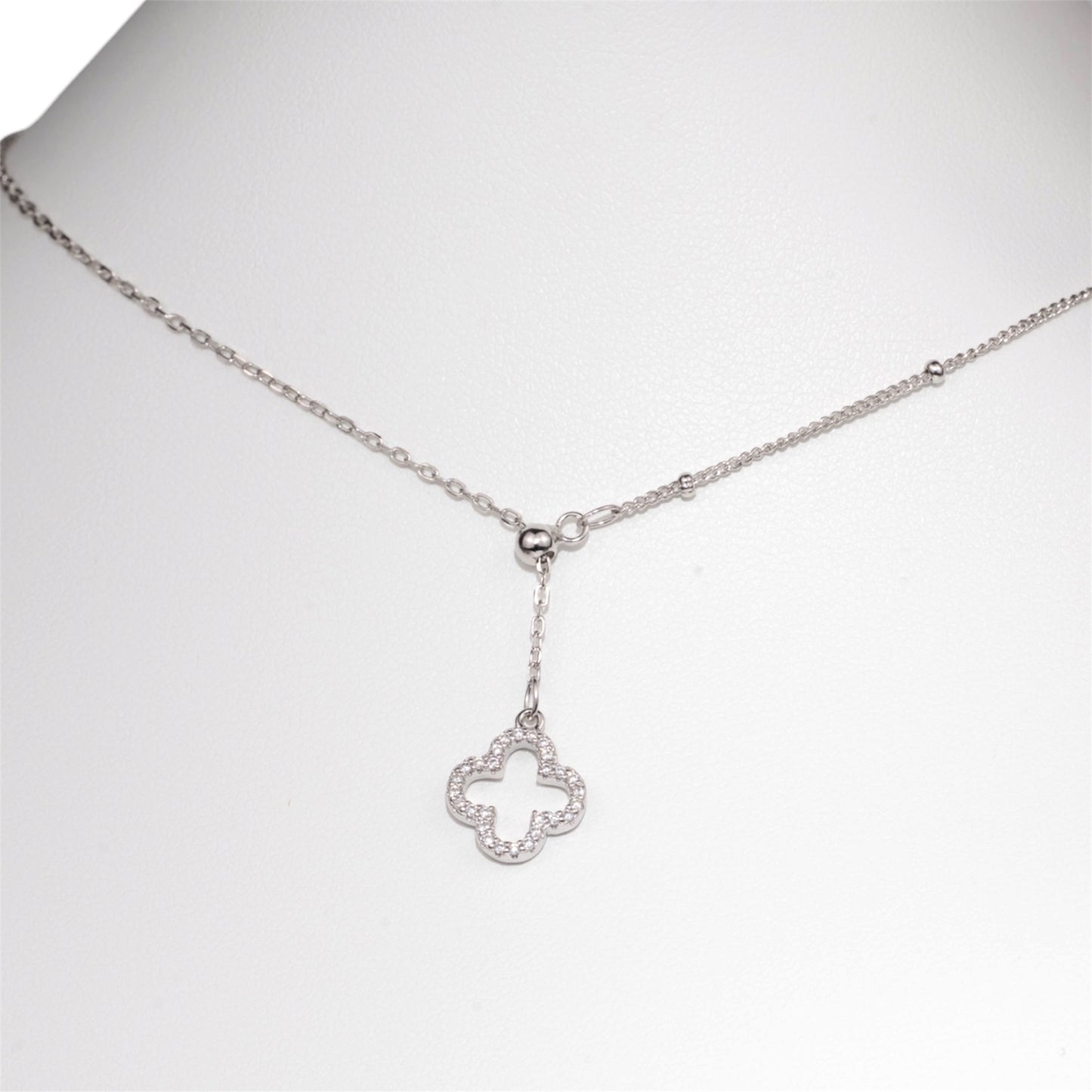 Silver Necklace Clover with Zirconia stones