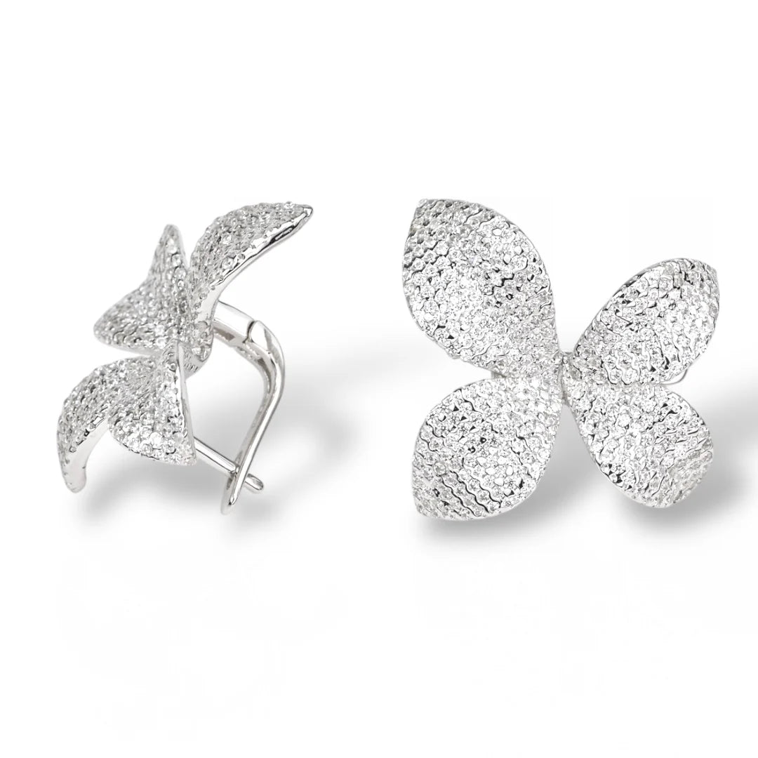 Silver Jewelry Set Flowers with Zirconia stones (Earrings,Ring,Pendant)
