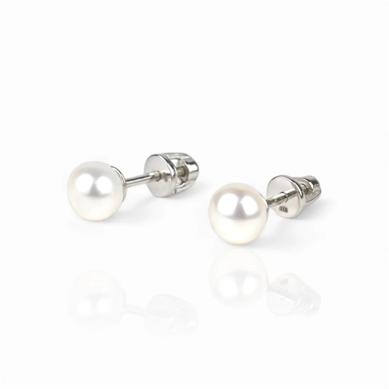 Silver Stud Earrings with Pearls