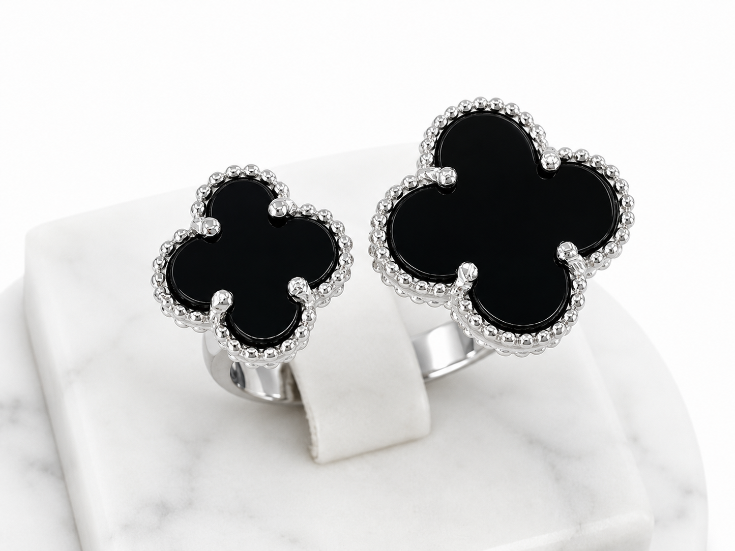 Silver Ring Black clover Onyx