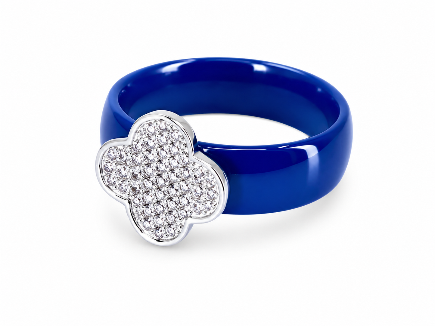 Bright Blue Clover Ceramic Ring