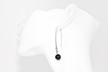 Silver Earrings Black Graphic Ball