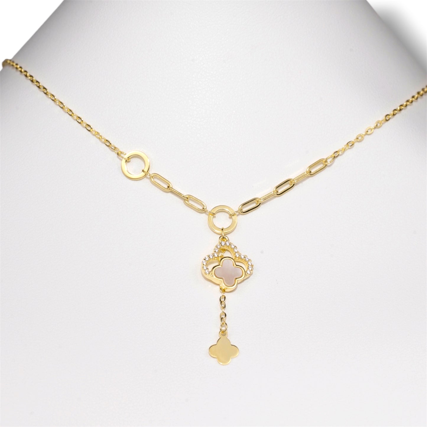 Silver Necklace Yellow Gold Plated Clover Tie