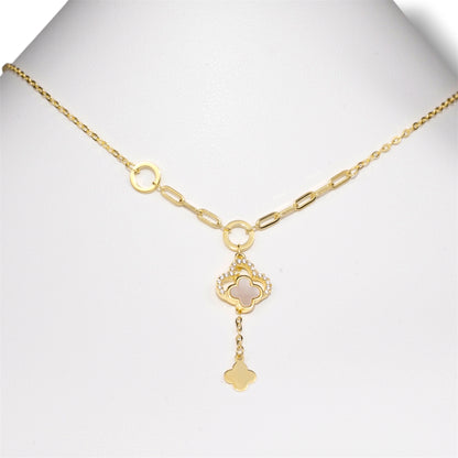 Silver Necklace Yellow Gold Plated Clover Tie