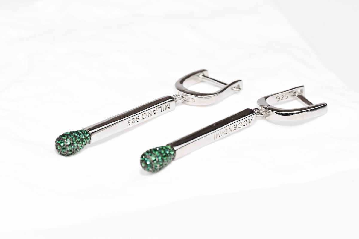 Silver Set Match with Green Zirconia Stones