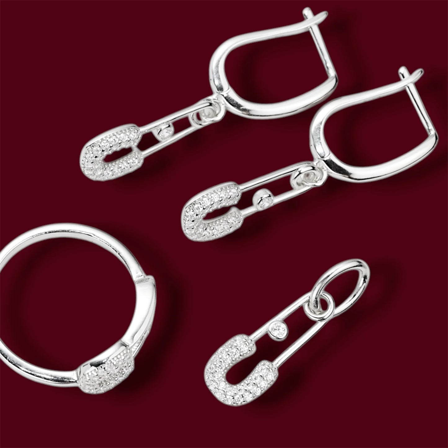 Silver Set Pin with Zirconia stones