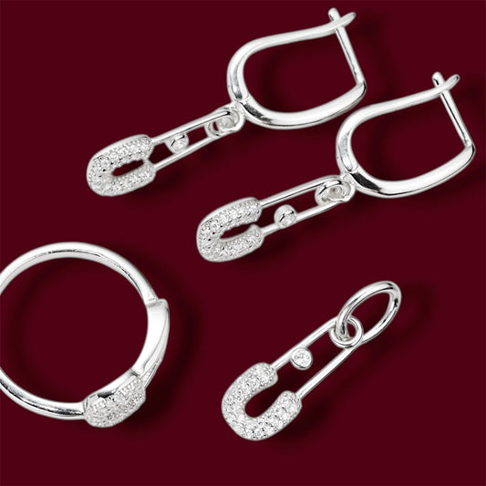 Silver Set Pin with Zirconia stones