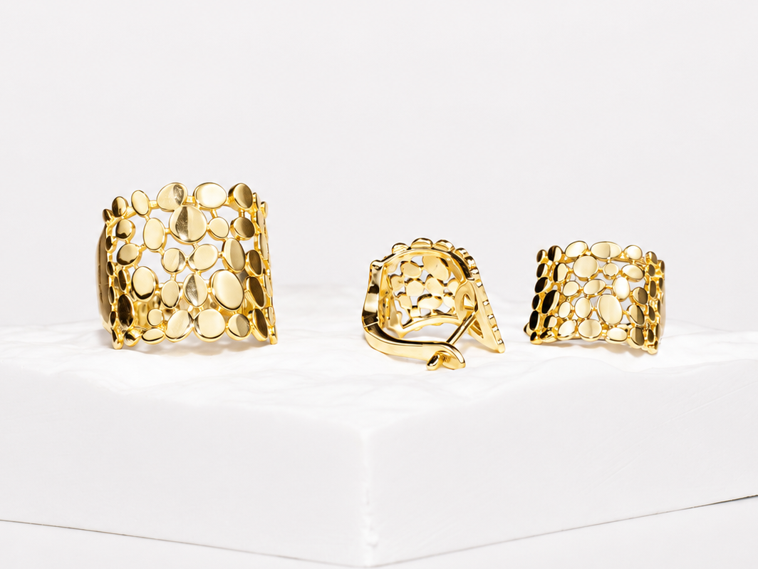 Silver Yellow Gold Plated Set (Earrings &Ring)