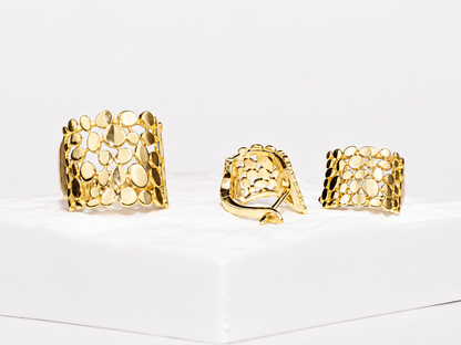 Silver Yellow Gold Plated Set (Earrings &Ring)