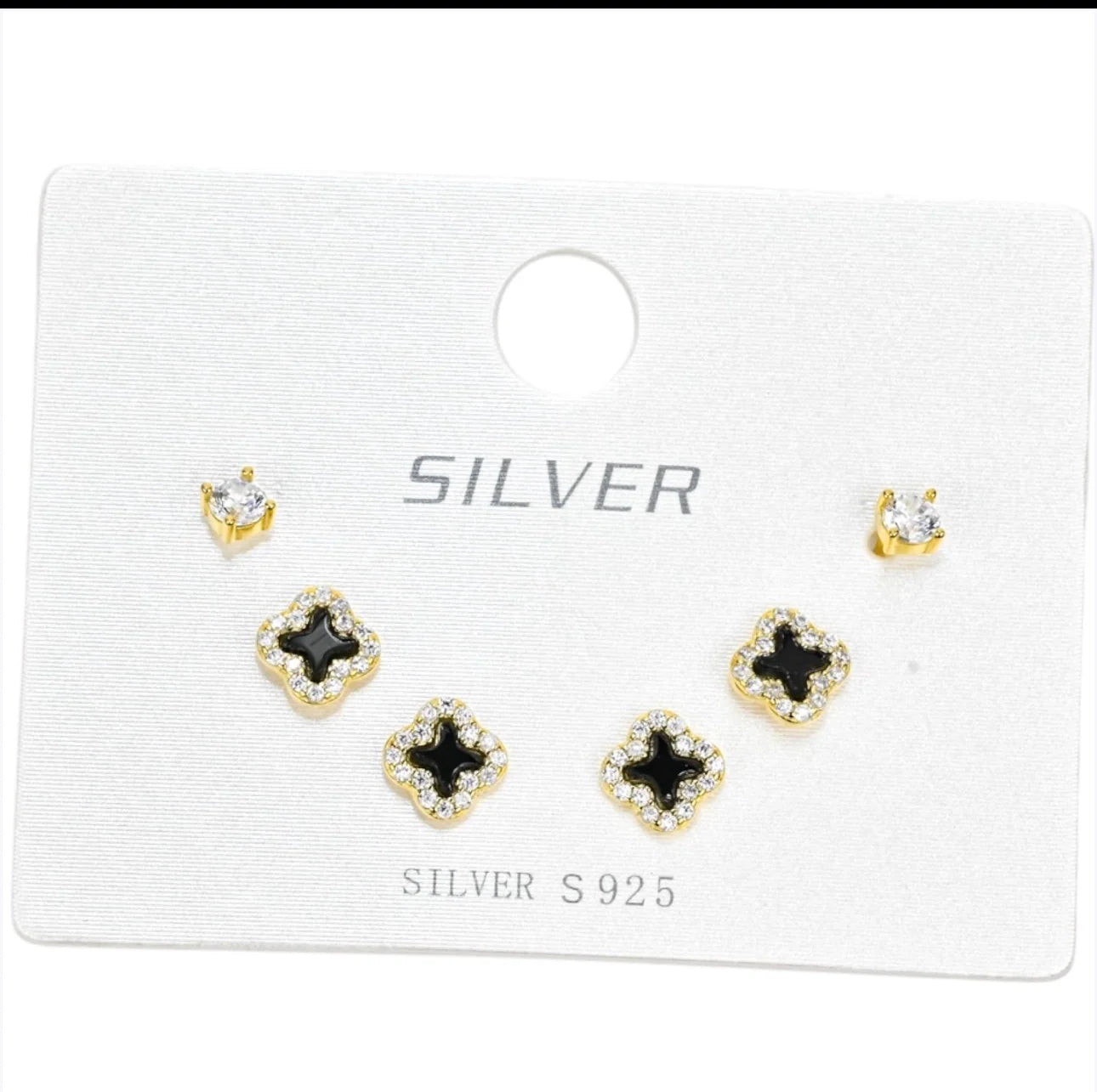 Silver Piercing Set Yellow Gold Plated Clover