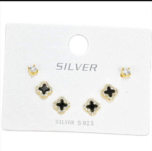 Silver Piercing Set Yellow Gold Plated Clover