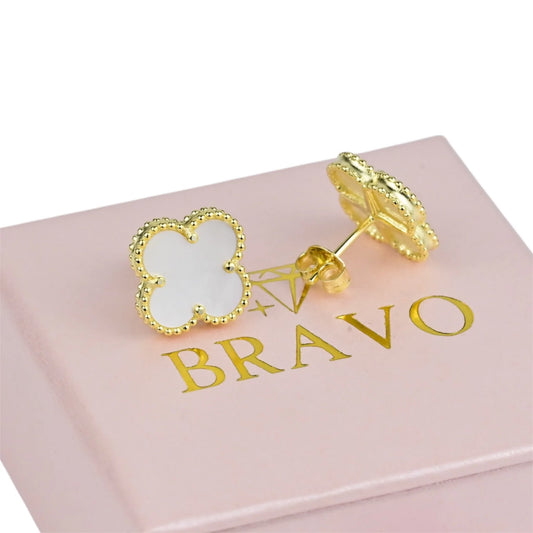Silver 925 Gold Plated Clover Stud Earrings
