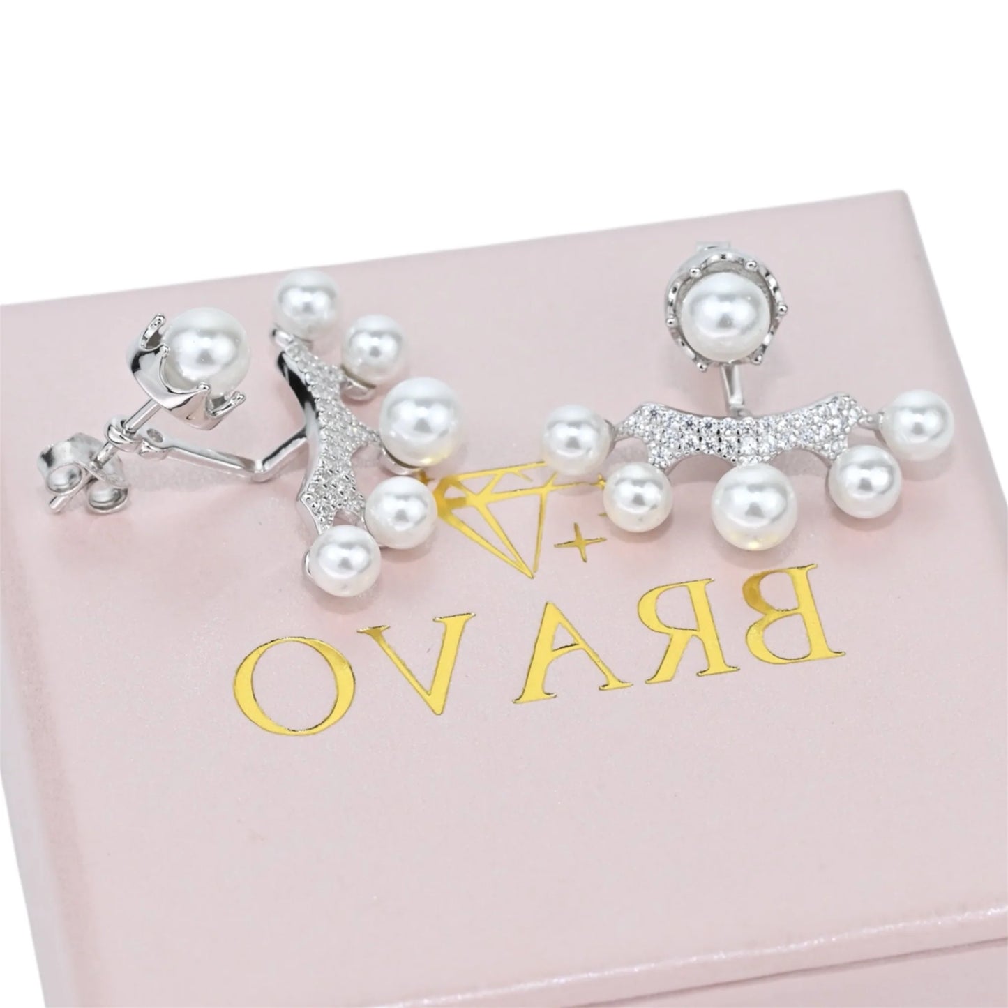 Silver Studs Transformer Earrings Pearls