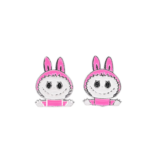 Kids Silver Stud Earrings Pink Labubu