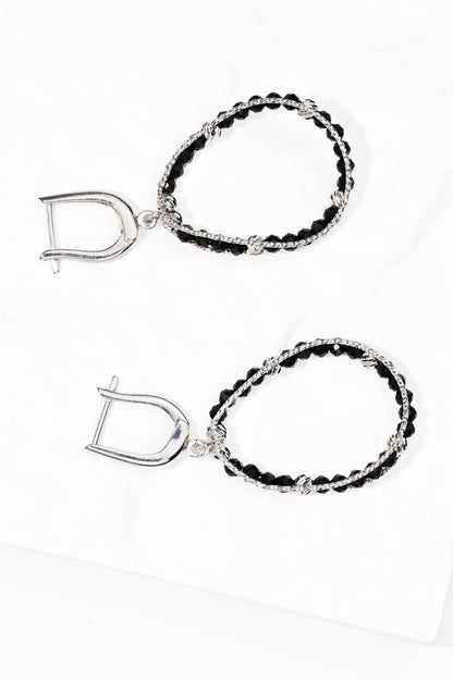 Silver Dangle Earrings Black Stones