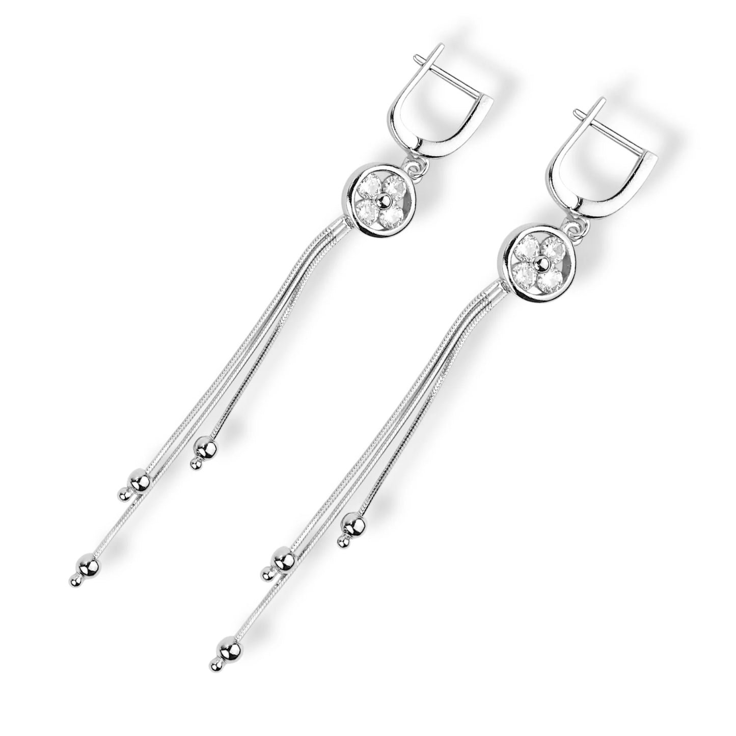 Silver Dangle Earrings Flowers