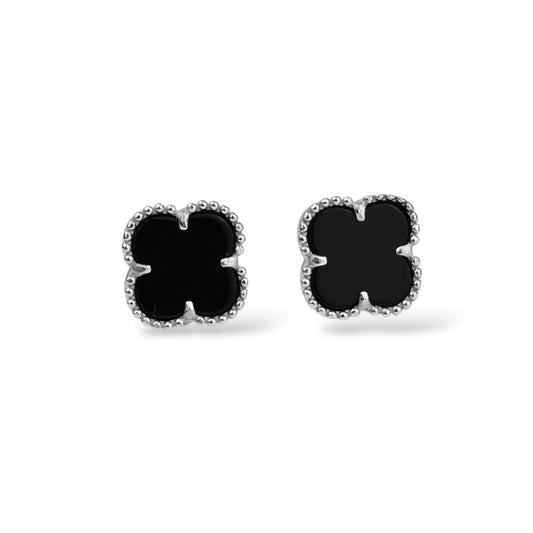 Silver Stud Earrings Onyx clover