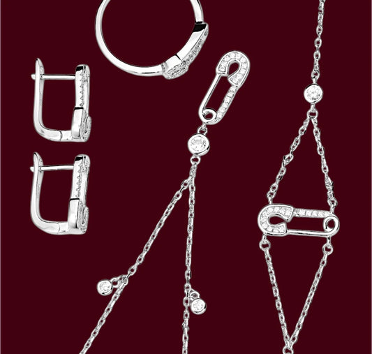 Silver Pin Set (Earrings, Ring, Bracelet, Necklace )