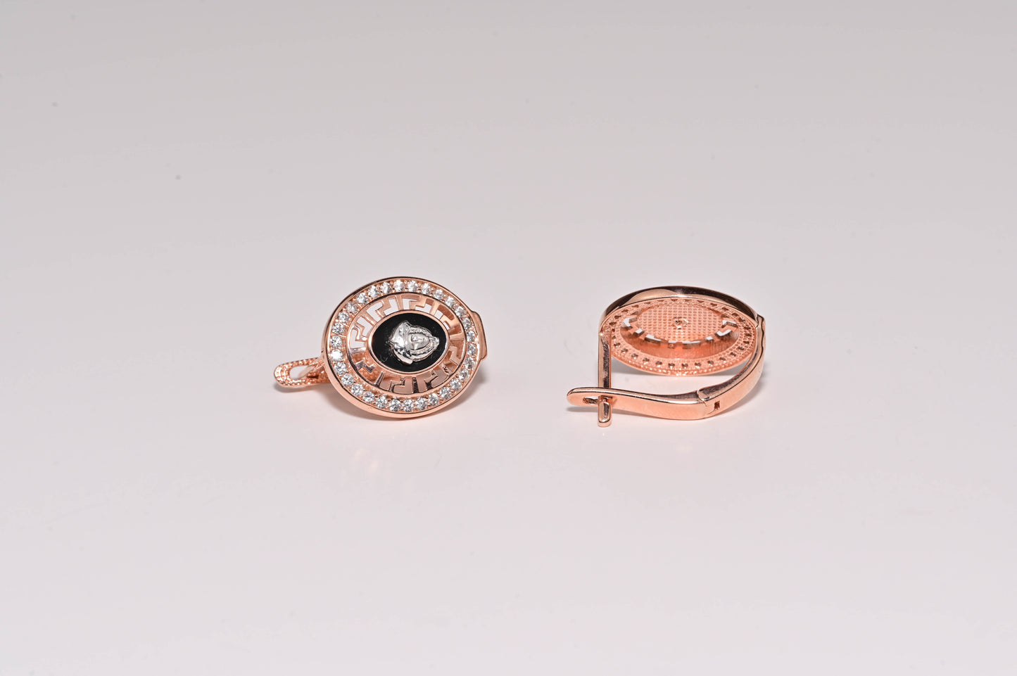 Silver Earrings Round Design Rose Gold Plated