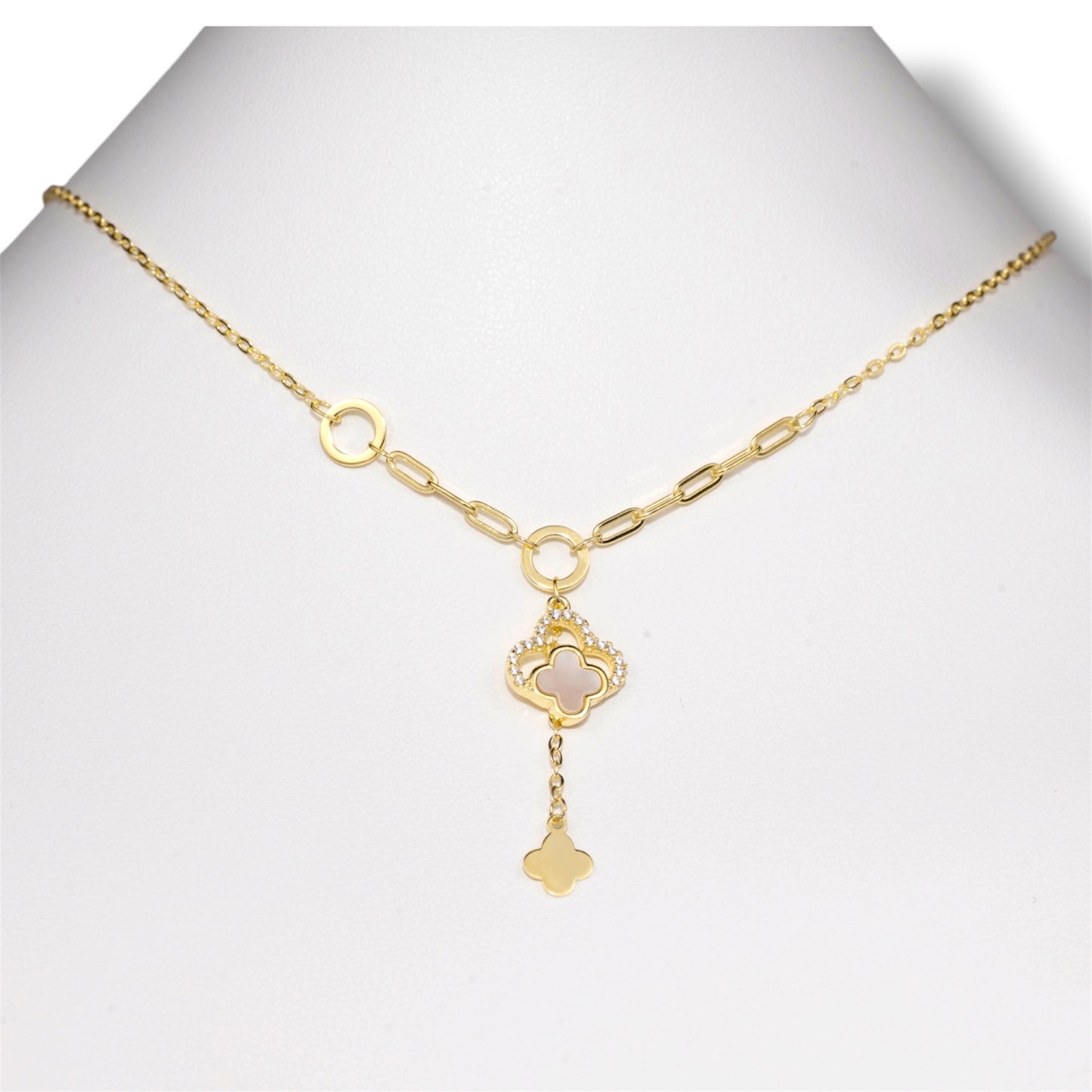Silver Necklace Yellow Gold Plated Clover Tie