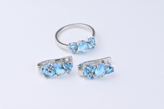 Light Blue Stone Cluster Jewelry Set