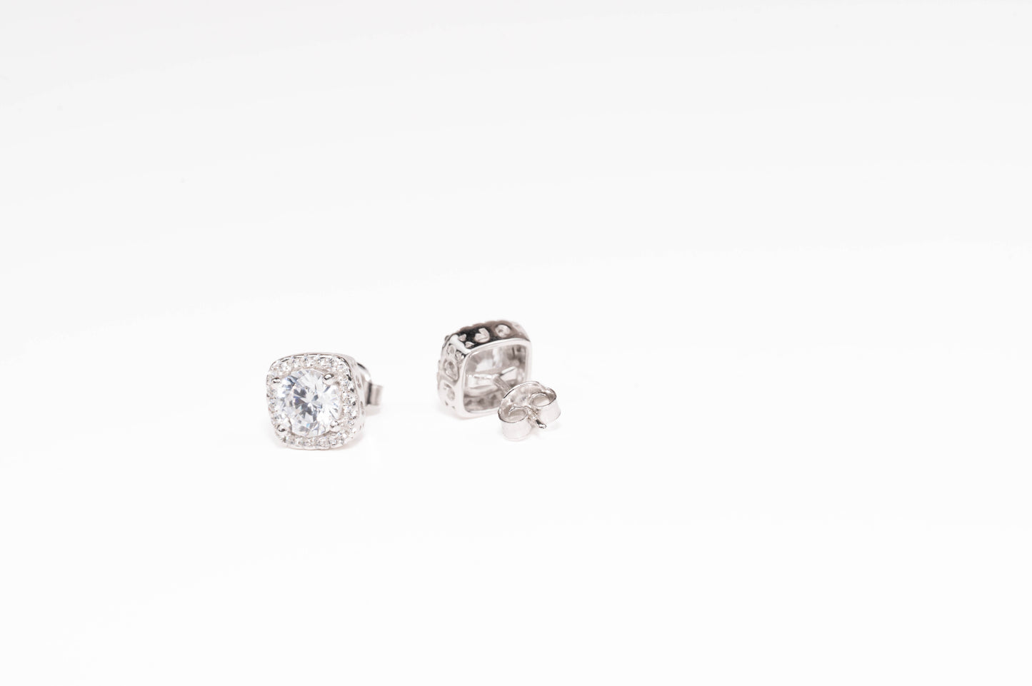 Silver Stud Earrings Squares with Zirconia stones
