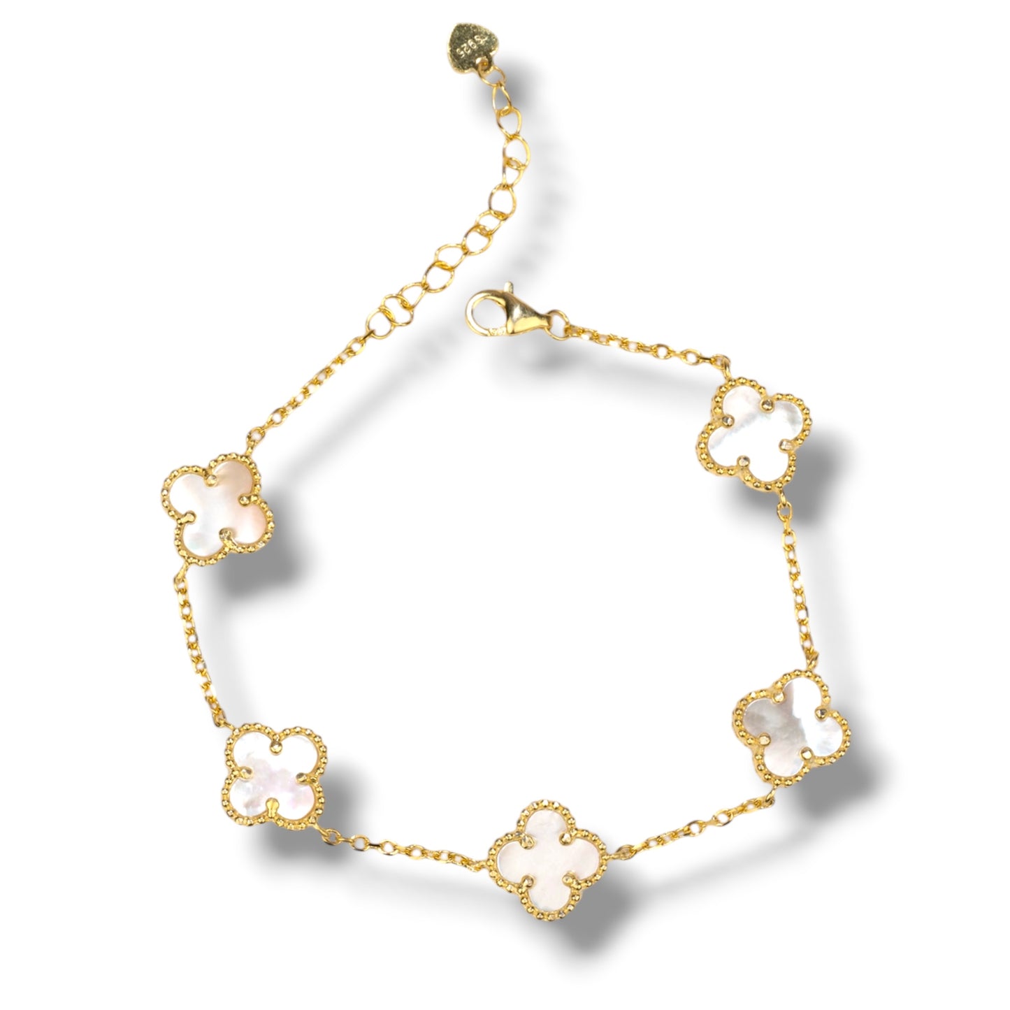 Silver Bracelet Mother of Pearl Clovers Yellow Gold Plated