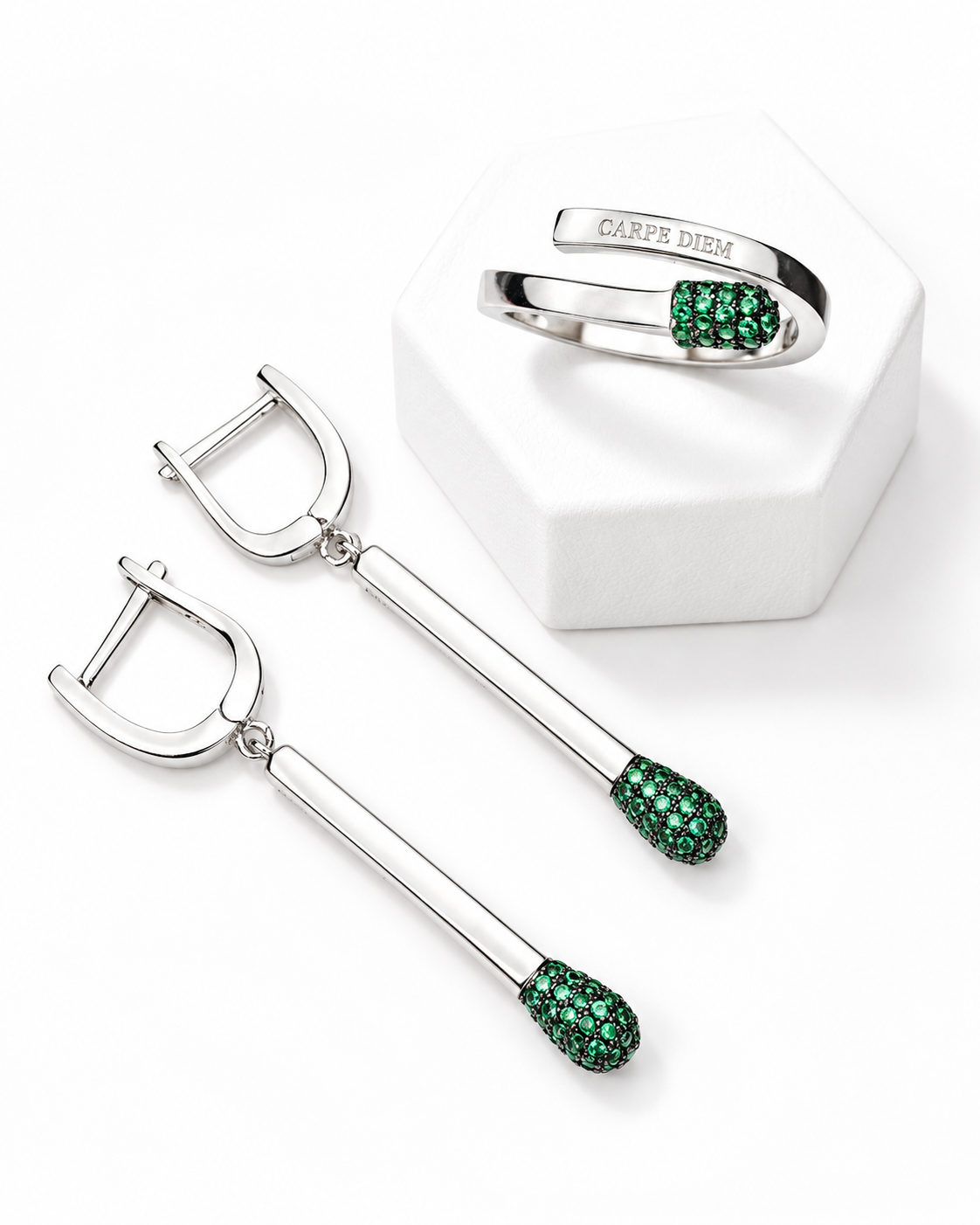 Silver Set Match with Green Zirconia Stones