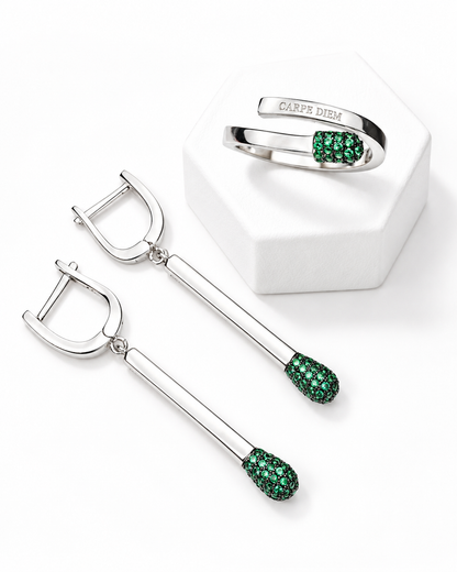 Silver Set Match with Green Zirconia Stones