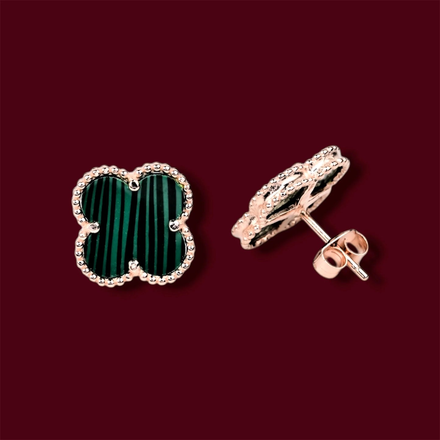 Stud Silver Earrings Malachite Gold Plated