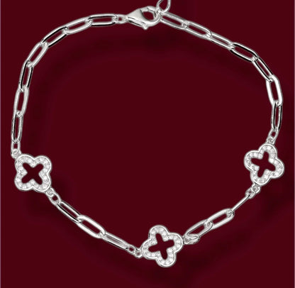 Silver Bracelet Flowers with Zirconia stones
