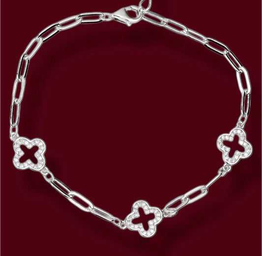 Silver Bracelet Flowers with Zirconia stones