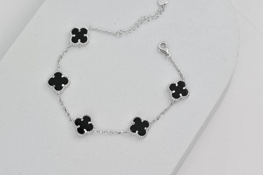 Silver Bracelet Clover Onyx