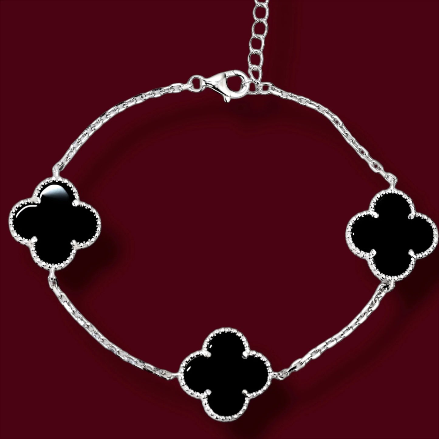 Silver Bracelet Onyx Clover