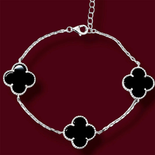 Silver Bracelet Onyx Clover