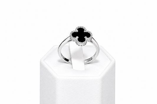 Silver Ring Clover Onyx