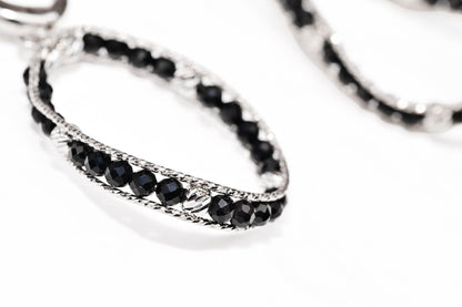 Silver Dangle Earrings Black Stones