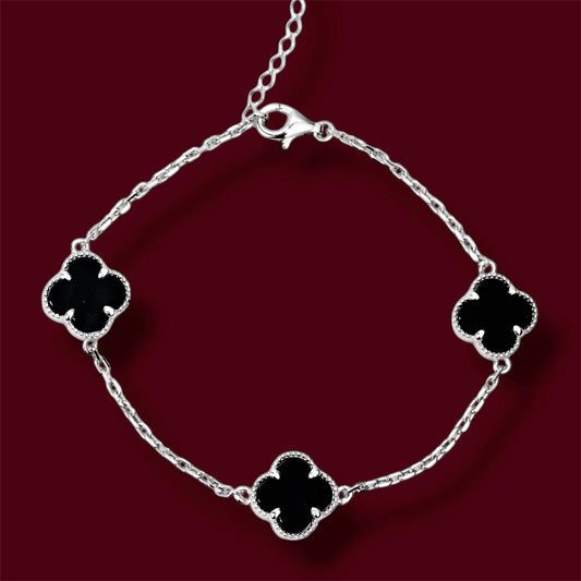 Silver Bracelet Onyx Clover