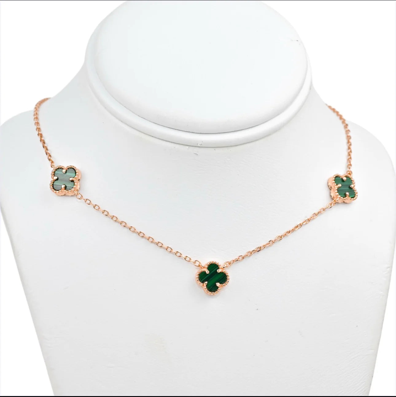 Silver Necklace Malachite Clover Rose Gold Plated