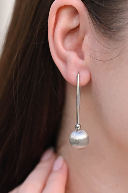 Silver Earrings Textured Sphere
