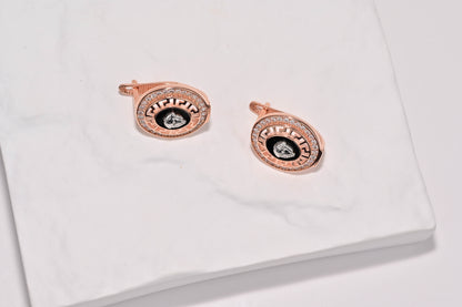 Silver Earrings Round Design Rose Gold Plated