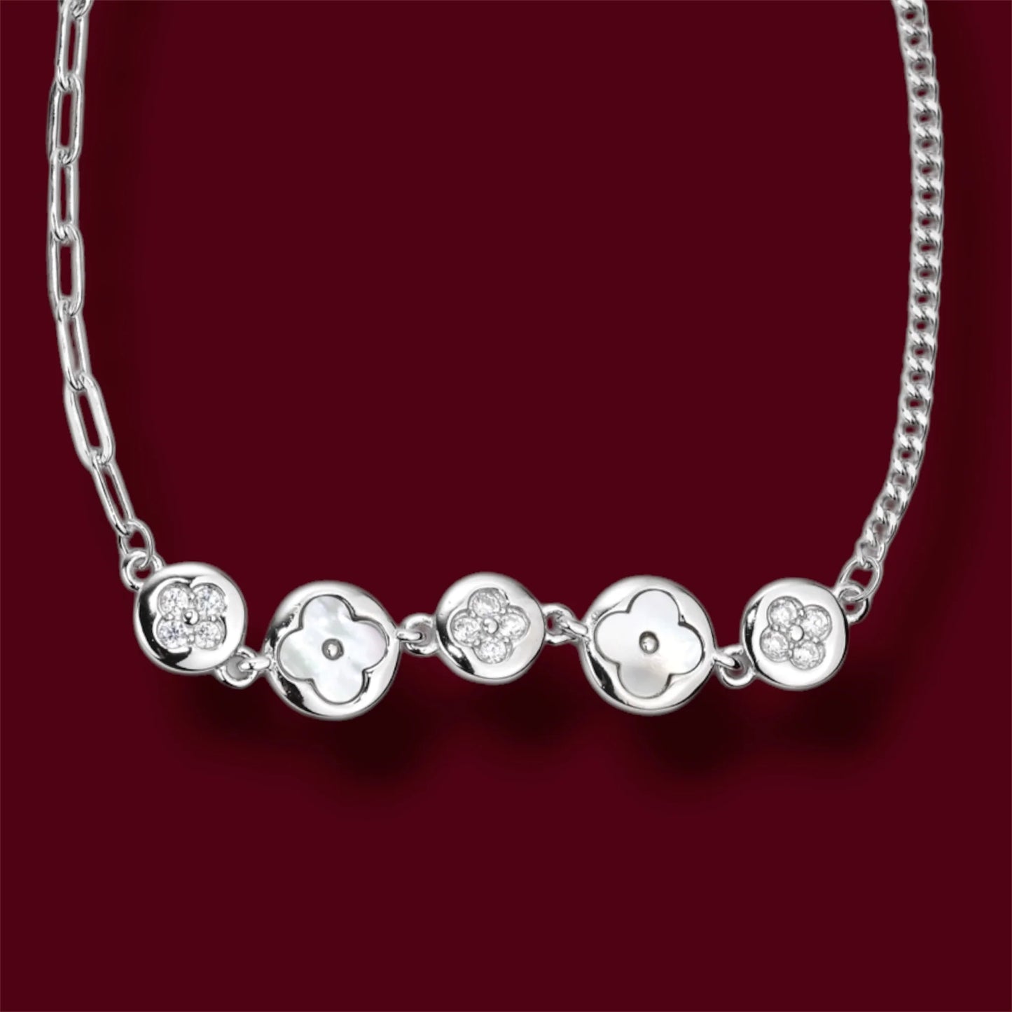 Silver Bracelet Clover Mother of Pearl